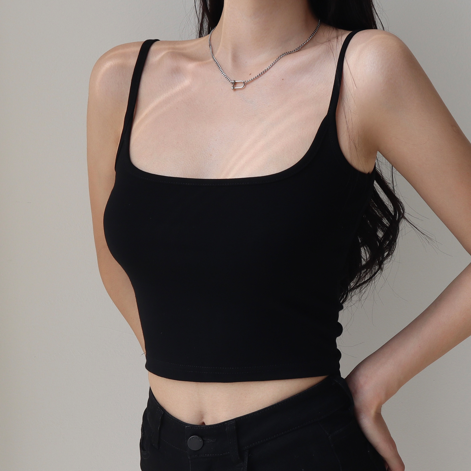 Spicy Girl Plain Color Slim Fit Short Camisole - Women's Elastic High Waist Slimming Tank Top in American Style, Y2K Fashion Spicy Girl Plain Color Slim Fit Short Camisole - Women's Elastic High Waist Slimming Tank Top in American Style, Y2K Fashion