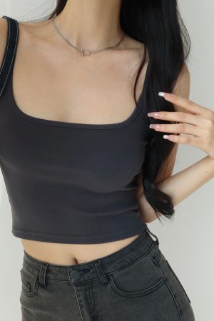 Spicy Girl Plain Color Slim Fit Short Camisole - Women's Elastic High Waist Slimming Tank Top in American Style, Y2K Fashion