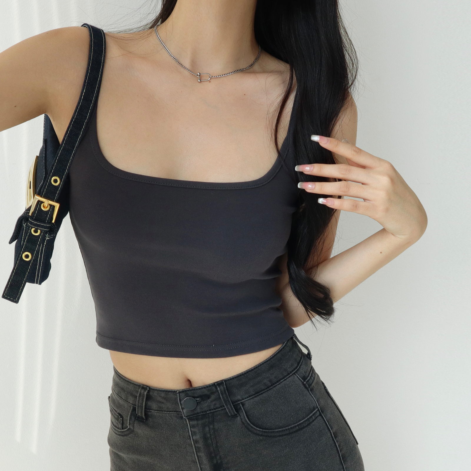 Spicy Girl Plain Color Slim Fit Short Camisole - Women's Elastic High Waist Slimming Tank Top in American Style, Y2K Fashion Spicy Girl Plain Color Slim Fit Short Camisole - Women's Elastic High Waist Slimming Tank Top in American Style, Y2K Fashion