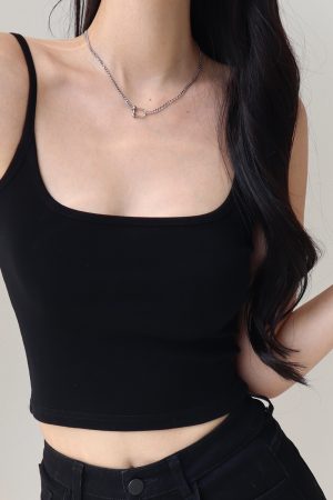 Spicy Girl Plain Color Slim Fit Short Camisole - Women's Elastic High Waist Slimming Tank Top in American Style, Y2K Fashion