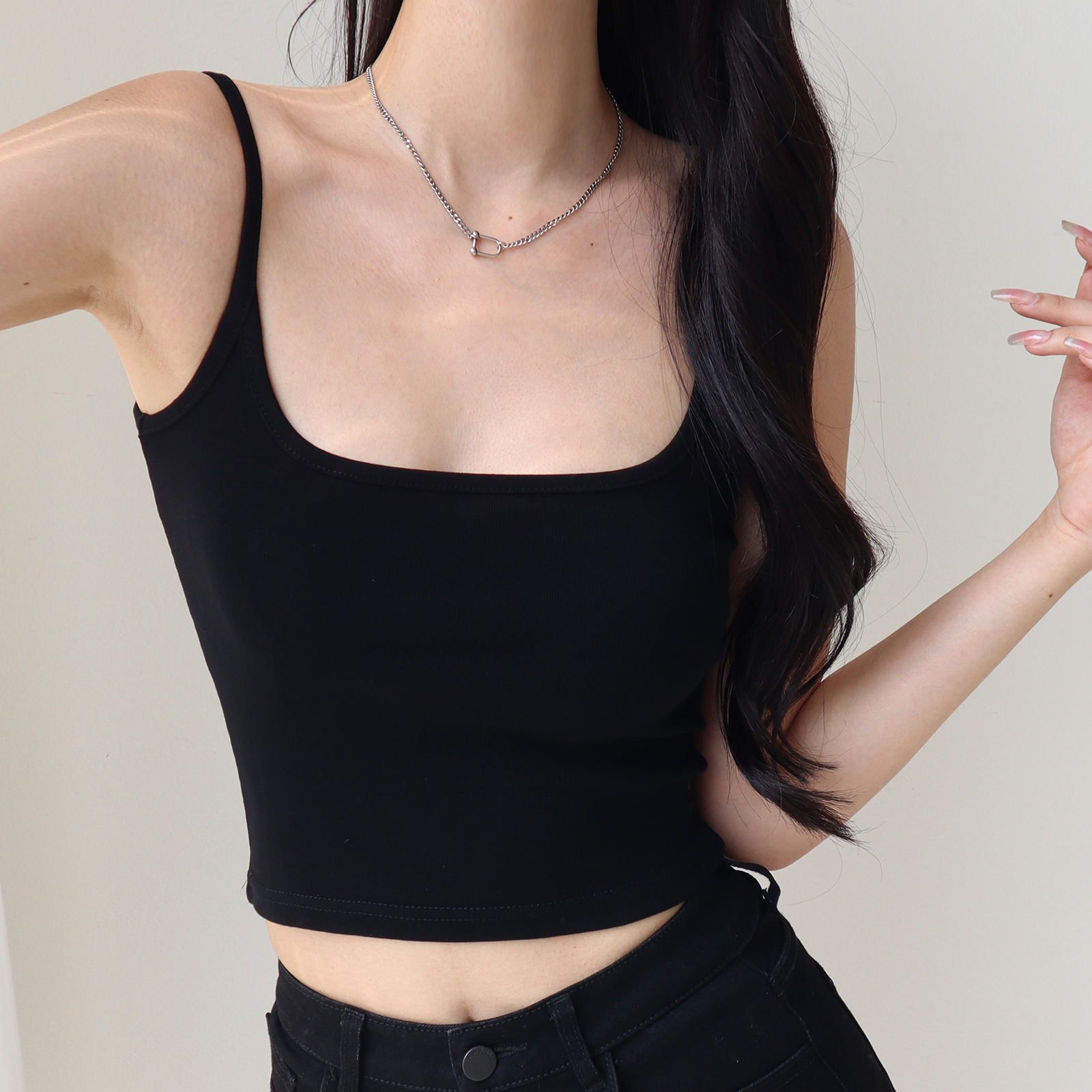 Spicy Girl Plain Color Slim Fit Short Camisole - Women's Elastic High Waist Slimming Tank Top in American Style, Y2K Fashion Spicy Girl Plain Color Slim Fit Short Camisole - Women's Elastic High Waist Slimming Tank Top in American Style, Y2K Fashion