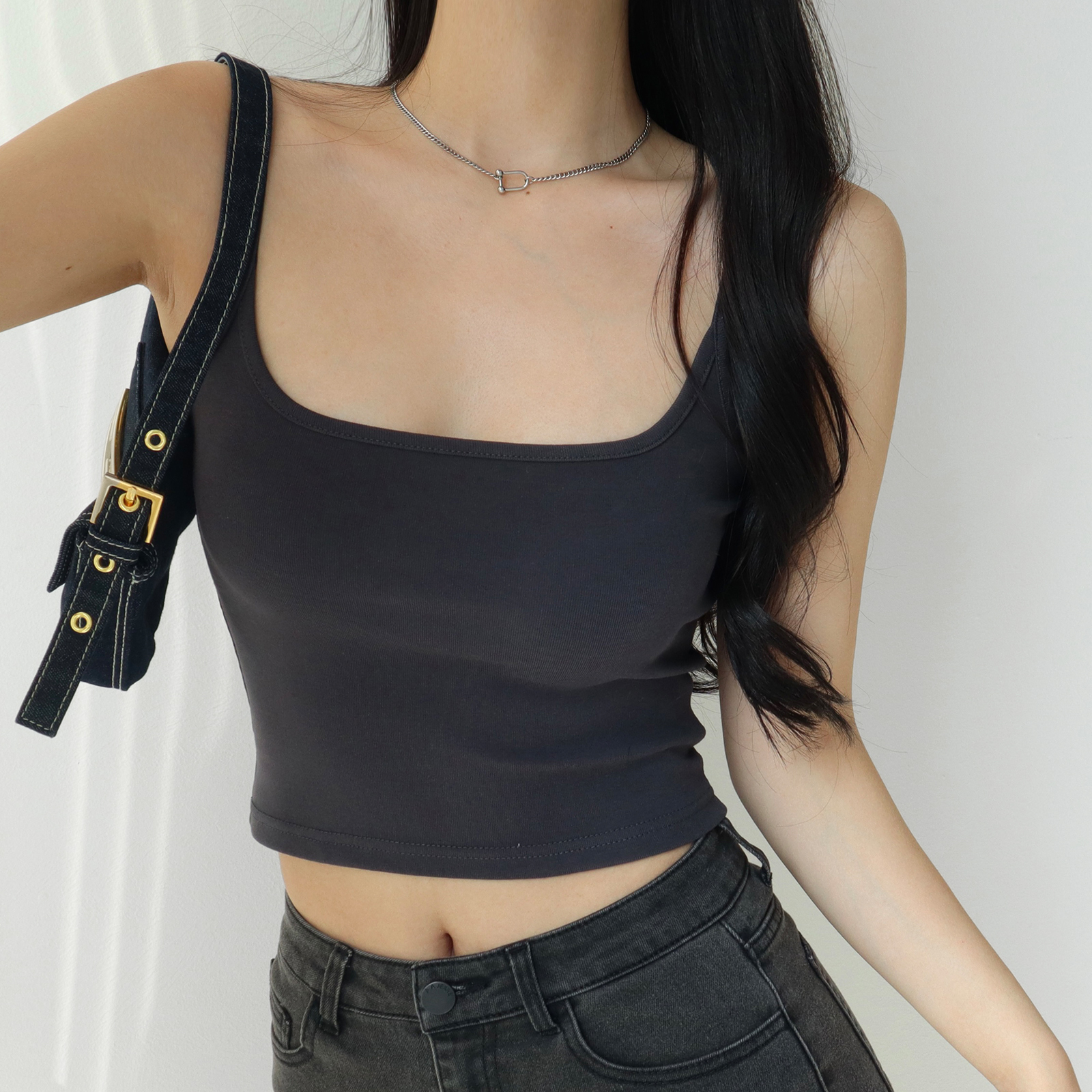 Spicy Girl Plain Color Slim Fit Short Camisole - Women's Elastic High Waist Slimming Tank Top in American Style, Y2K Fashion Spicy Girl Plain Color Slim Fit Short Camisole - Women's Elastic High Waist Slimming Tank Top in American Style, Y2K Fashion