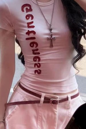 Spicy Girl White Letter Print Short-Sleeve T-Shirt for Women - Slim Fit Summer Top, American Style, Trendy Fashion Essential