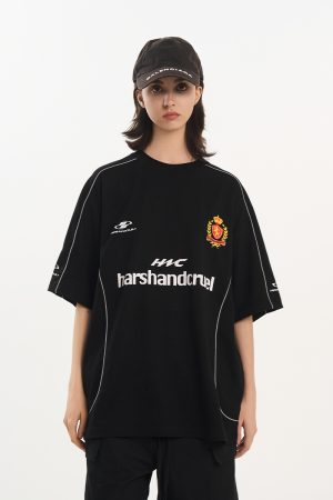 Spliced Typography Printed Football Club Training Short Sleeve T-Shirt - Casual Streetwear, Perfect for Sports and Everyday Wear