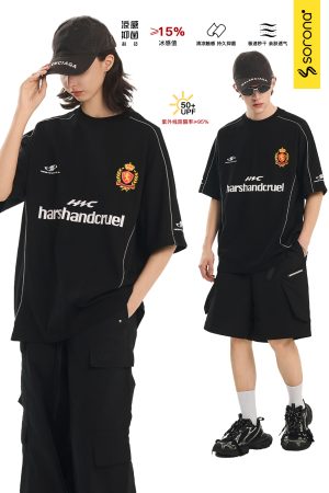 Spliced Typography Printed Football Club Training Short Sleeve T-Shirt - Casual Streetwear, Perfect for Sports and Everyday Wear