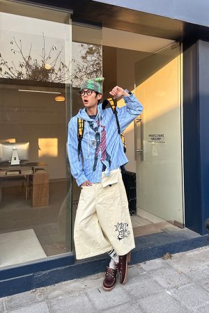 Spring 2025 American Style Tie Print Striped Hoodie Shirt for Men and Women, Loose Casual College Style Top