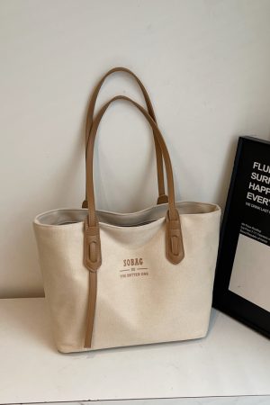 Spring 2025 Casual Large-Capacity Canvas Tote Bag for Women, Versatile Student Commuter Shoulder Bag