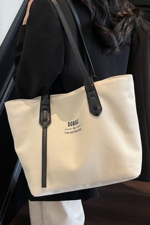 Spring 2025 Casual Large-Capacity Canvas Tote Bag for Women, Versatile Student Commuter Shoulder Bag