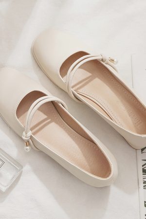 Spring 2025 Women's Sheepskin Chunky Heel Mary Jane Shoes - Low-Heeled Square Toe Single Shoes