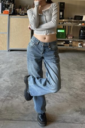 Spring 2025 Women's Vintage Floor-Length Loose Low Waist Straight Leg Pants in Cleanfit American Style