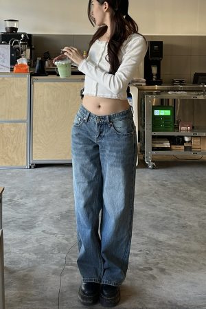 Spring 2025 Women's Vintage Floor-Length Loose Low Waist Straight Leg Pants in Cleanfit American Style