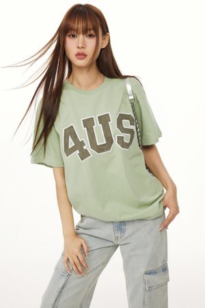 Spring Summer Patch Embroidered Suede Logo Loose Basic Couple T-Shirt - Trendy Short Sleeve Top for Casual Style