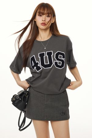 Spring Summer Patch Embroidered Suede Logo Loose Basic Couple T-Shirt - Trendy Short Sleeve Top for Casual Style