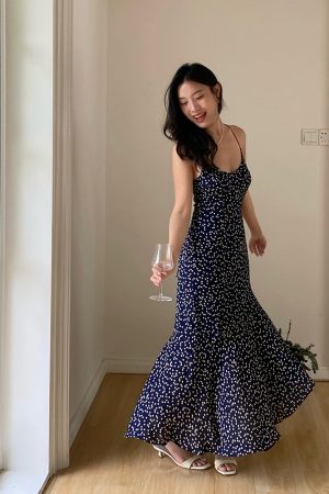 Starry Sky Backless Spaghetti Strap Dress with Fishtail Hem - Sexy Vacation Dress for Summer Nights