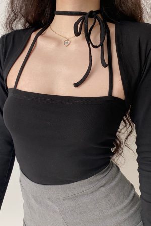 Strapless Halter Tie Crop Top and Short Cardigan Slim Fit Two-Piece Set - European American Retro Style for Women