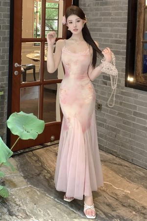 Strapless Mermaid Tulle Slip Long Dress - Elegant Slim Pink Floral Gown for Women - Perfect for Formal Events and Special Occasions