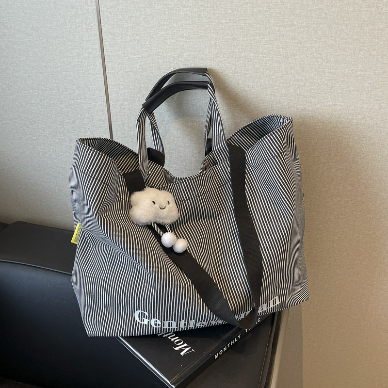 Striped Canvas Tote Bag for Women - Relaxed Commuting Shoulder Bag, Large Capacity Shopping Bag for Short Trips Striped Canvas Tote Bag for Women - Relaxed Commuting Shoulder Bag, Large Capacity Shopping Bag for Short Trips