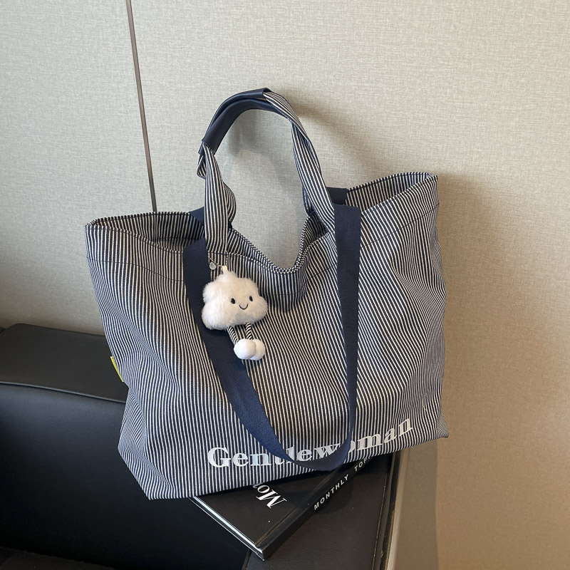 Striped Canvas Tote Bag for Women - Relaxed Commuting Shoulder Bag, Large Capacity Shopping Bag for Short Trips Striped Canvas Tote Bag for Women - Relaxed Commuting Shoulder Bag, Large Capacity Shopping Bag for Short Trips