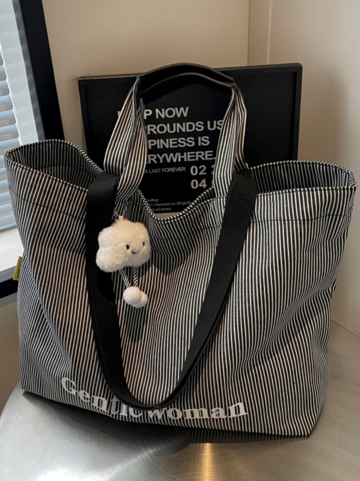 Striped Canvas Tote Bag for Women - Relaxed Commuting Shoulder Bag, Large Capacity Shopping Bag for Short Trips Striped Canvas Tote Bag for Women - Relaxed Commuting Shoulder Bag, Large Capacity Shopping Bag for Short Trips