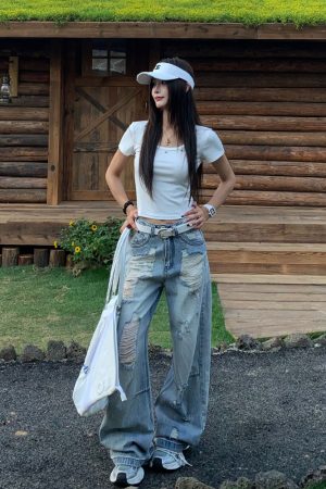 Studded U-Neck Short Sleeve T-Shirt for Women - Summer Slim Fit Hot Girl Top in American Style