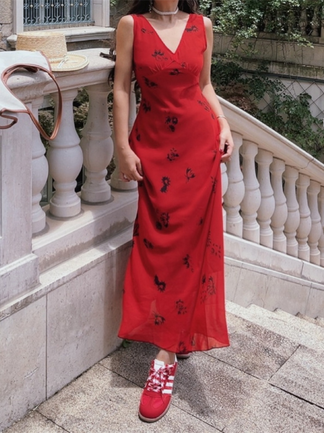 Stunning Red Floral Mermaid Dress - Handmade Draped V-Neck, Waist-Cinching, Perfect for Vacation & Summer Events Stunning Red Floral Mermaid Dress - Handmade Draped V-Neck, Waist-Cinching, Perfect for Vacation & Summer Events