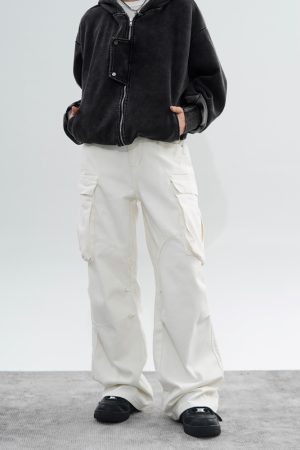 Stylish Retro High-Waisted Wide-Leg Multi-Pocket Work Pants for Men and Women - Trendy Casual 90s Inspired Straight-Leg Trousers