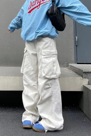 Stylish Retro High-Waisted Wide-Leg Multi-Pocket Work Pants for Men and Women - Trendy Casual 90s Inspired Straight-Leg Trousers