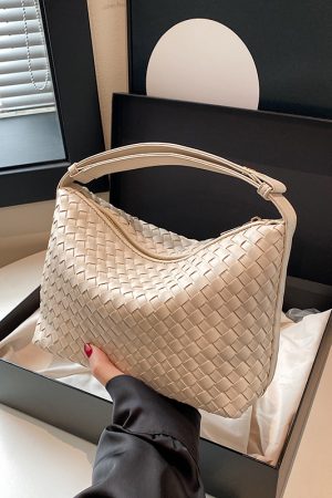 Summer 2025 Korean-Style Woven Large-Capacity Handbag for Women, Minimalist Casual Small Square Crossbody Bag