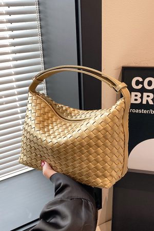 Summer 2025 Korean-Style Woven Large-Capacity Handbag for Women, Minimalist Casual Small Square Crossbody Bag