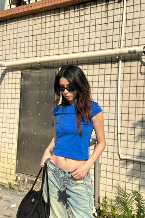 Summer 2025 Women's Casual High Elastic Solid Color Short Sleeve Crop Top T-Shirt - Trendy American Style