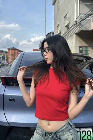 Summer 2025 Women's Casual High Elastic Solid Color Short Sleeve Crop Top T-Shirt - Trendy American Style