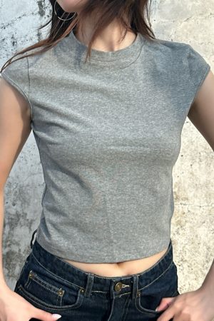 Summer 2025 Women's Casual High Elastic Solid Color Short Sleeve Crop Top T-Shirt - Trendy American Style