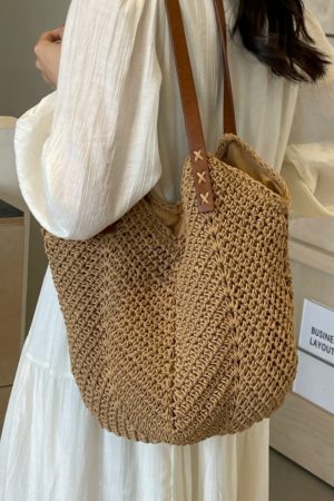 Summer 2025 Womenâ€™s Cotton Yarn Woven Beach Bag â€“ Large Capacity Seaside Vacation Tote, Stylish Shoulder Bag