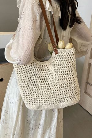 Summer 2025 Women's Hollow Out Woven Tote Bag - Large Capacity Beach Vacation Fashion Accessory
