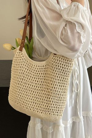 Summer 2025 Women's Hollow Out Woven Tote Bag - Large Capacity Beach Vacation Fashion Accessory