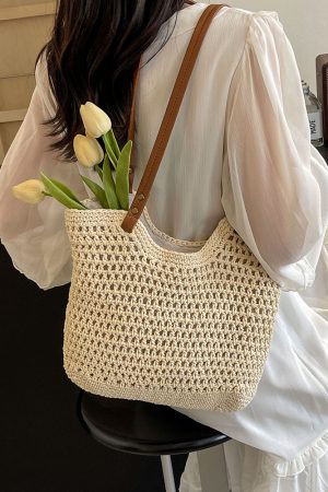 Summer 2025 Women's Hollow Out Woven Tote Bag - Large Capacity Beach Vacation Fashion Accessory