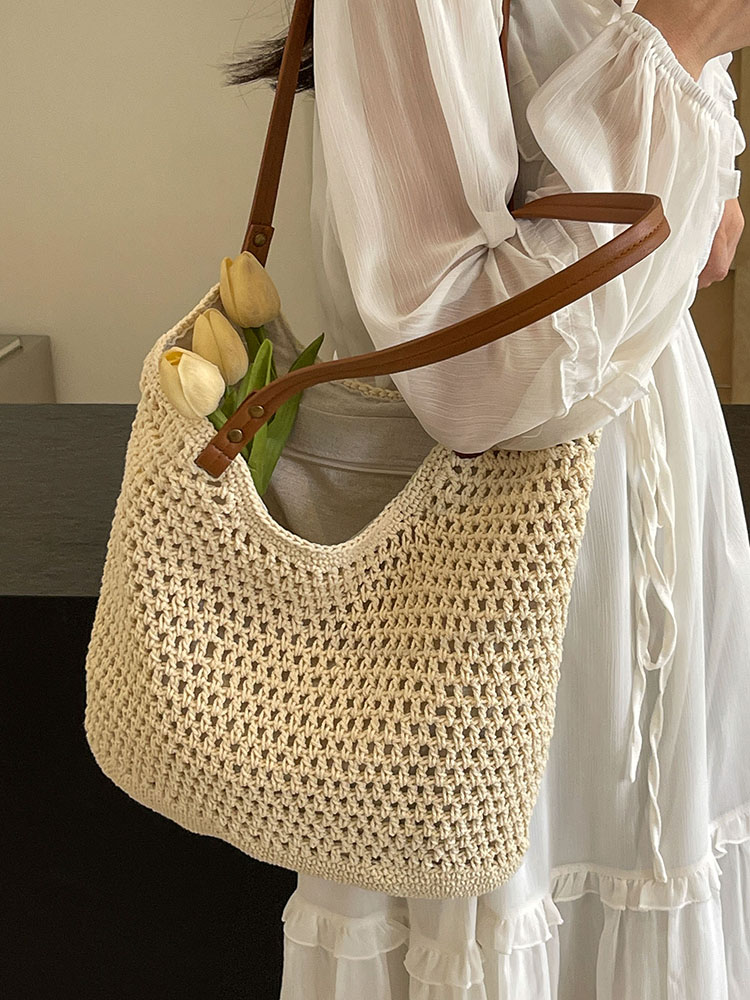 Summer 2025 Women's Hollow Out Woven Tote Bag - Large Capacity Beach Vacation Fashion Accessory Summer 2025 Women's Hollow Out Woven Tote Bag - Large Capacity Beach Vacation Fashion Accessory