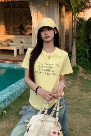 Summer 2025 Womenâ€™s Short Sleeve T-Shirt with Letter Embroidery, Loose Slim Fit, Casual Fashion Top for Everyday Wear