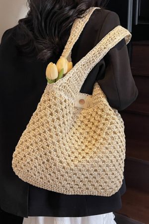 Summer 2025 Women's Woven Beach Tote Bag, Large Capacity Seaside Vacation Shoulder Bag, Lazy Wind Grass Design