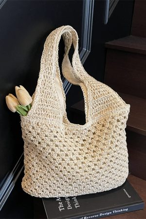 Summer 2025 Women's Woven Beach Tote Bag, Large Capacity Seaside Vacation Shoulder Bag, Lazy Wind Grass Design