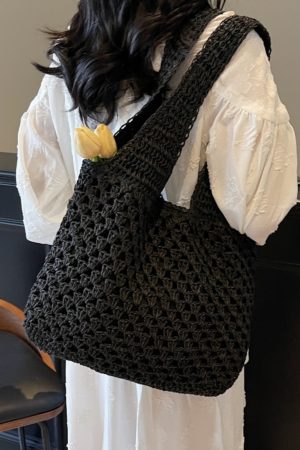 Summer 2025 Women's Woven Beach Tote Bag, Large Capacity Seaside Vacation Shoulder Bag, Lazy Wind Grass Design