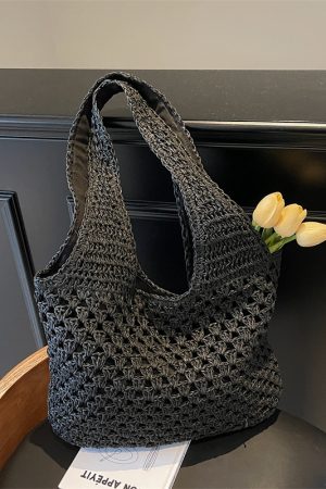 Summer 2025 Women's Woven Beach Tote Bag, Large Capacity Seaside Vacation Shoulder Bag, Lazy Wind Grass Design