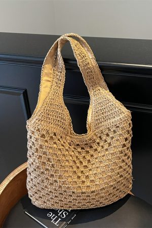 Summer 2025 Women's Woven Beach Tote Bag, Large Capacity Seaside Vacation Shoulder Bag, Lazy Wind Grass Design
