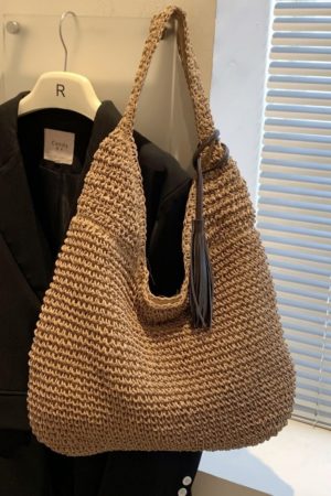 Summer 2025 Woven Tote Bag for Women - Large Capacity Seaside Vacation Shoulder Bag, Stylish Commuting Accessory