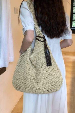 Summer 2025 Woven Tote Bag for Women - Large Capacity Seaside Vacation Shoulder Bag, Stylish Commuting Accessory