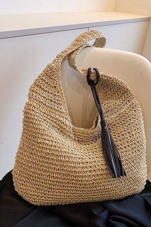 Summer 2025 Woven Tote Bag for Women - Large Capacity Seaside Vacation Shoulder Bag, Stylish Commuting Accessory