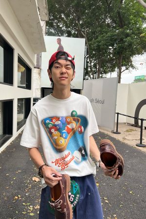 Summer American Pool Letter Print Unisex Loose Casual Short Sleeve T-Shirt - Versatile Round Neck for 90s Inspired Style