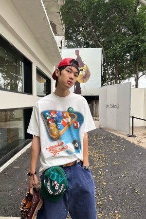 Summer American Pool Letter Print Unisex Loose Casual Short Sleeve T-Shirt - Versatile Round Neck for 90s Inspired Style