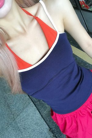 Summer American Style Fake Two-Piece Halter Tank Top for Women, Slim Fit, Sleeveless, Sexy Summer Fashion