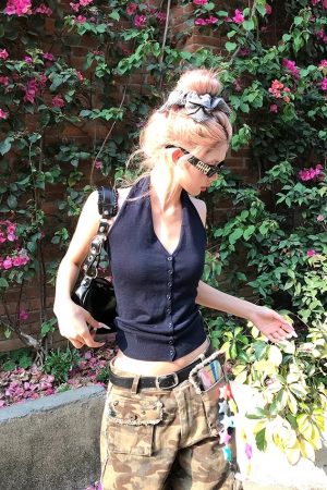 Summer American Style Halter Tank Top for Women - Slim Fit, Casual Single-Breasted Design, Versatile Fashion Staple for Hot Girls